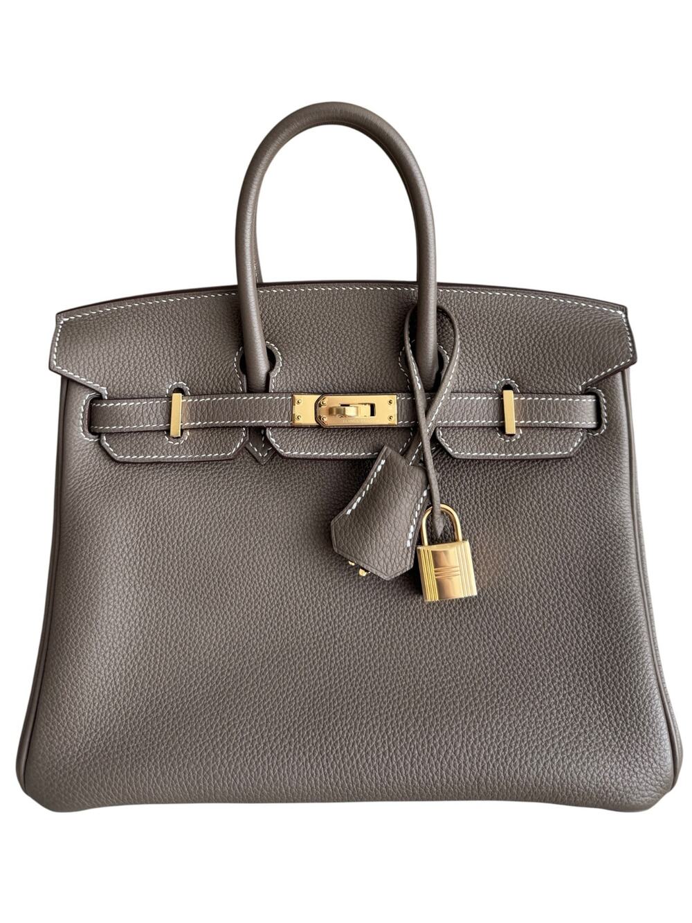 Hermes Birkin 25 Etoupe Gray Togo Leather Gold Hardware Handbag